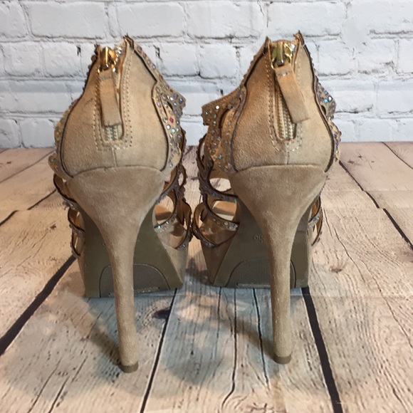Zigisoho shoes tan and rhinestone cutout 5” high heels - Picture 3 of 7
